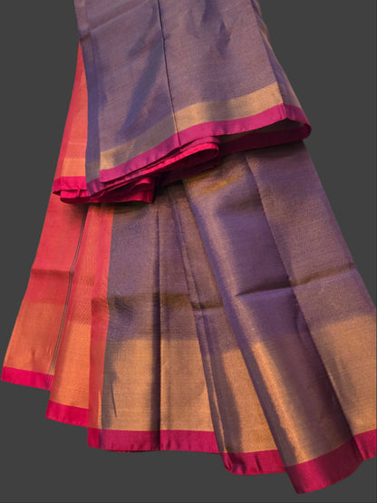 Pure Uppada Pattu Tissue Silk Saree with Contrast Pallu Design Purple & Orange