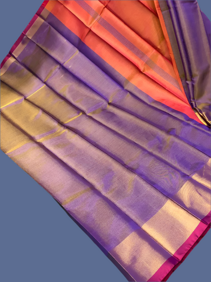 Pure Uppada Pattu Tissue Silk Saree with Contrast Pallu Design Purple & Orange